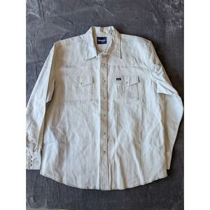 Wrangler Mens XL Western Snap Down Shirt Off White Twill Long Sleeve Cowboy
